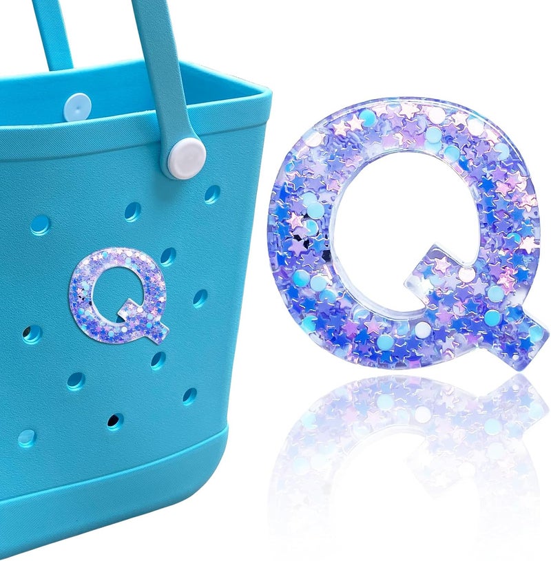HLUWA Letter Charms for Bogg and Simply Southern Bags - Alphabet Purple Star Sequin Lettering Accessories - Insert Decorative Letters for Handbag Beach Tote - Image 1
